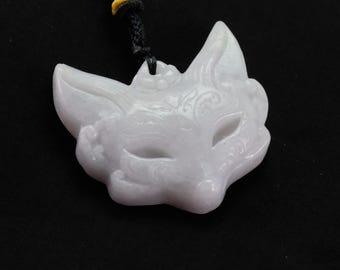 Fox Mask Light Lavender Burma Natural Jadeite Jade Pendant Necklace