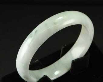 Certified 57mm Burma Jadeite Jade High Gloss Green on Snow Bangle Bracelet