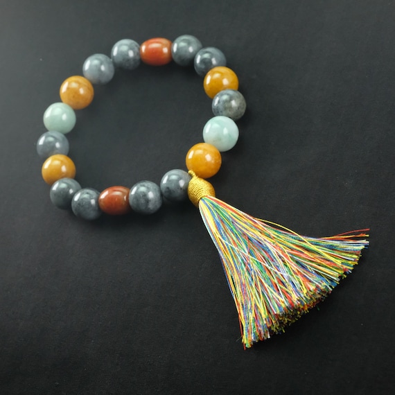 ボヘミアンスタイルの本物のマルチカラービルマ翡翠ビーズブレスレット