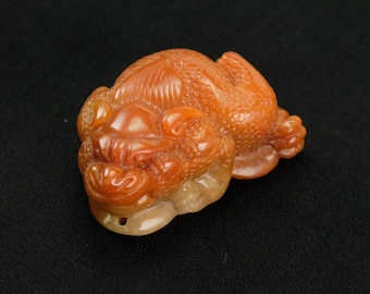 Orange 3 Legged Toad Frog Burma Natural Jadeite Jade Pendant