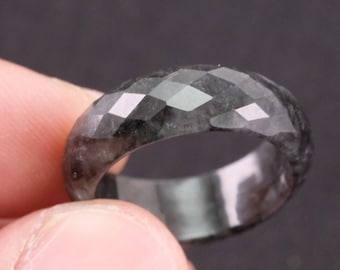 Diamantschliff Multi Facet Schwarz Ring Burma Natürliche Jadeit Jade