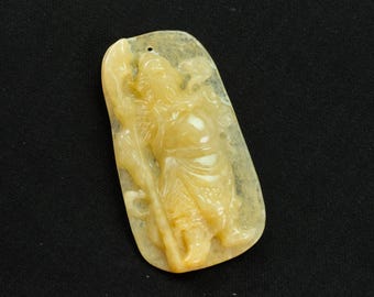 Icy Yellow Guan Gong Carving Natural Jadeite Jade Pendant