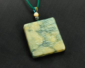 Multi Color Square Plain Burma Natural Jadeite Jade Pendant Necklace