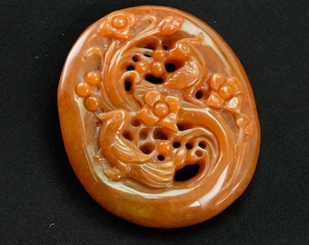 Birds on Tree Red Burma Natural Jadeite Jade Pendant