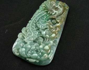 Large Phoenix Burma Natural Jadeite Jade Pendant