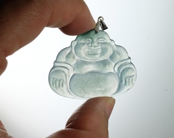 ハッピー ラフ ブッダ 氷のような青緑色の天然ハンドメイド 本物の翡翠
