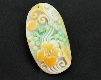 Vibrant 3 Color Lucky Carving Burma Natural Jadeite Jade Pendant