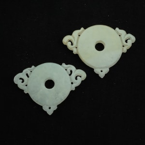 Pair of Yellowish Lucky Natural Burma Jadeite Jade Pendant