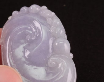 濃厚なラベンダーパープルのラッキー如意天然ジェダイト翡翠