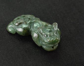 Pixiu Glossy Dark Green Burma Natural Jadeite Jade Pendant