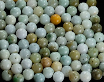 Random Pick 10 pieces 8mm Round Loose Beads Mixed Green Genuine Burma Jadeite Jade
