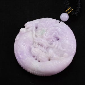 Round Lavender Powerful Dragon Handmade Natural Jadeite Jade Pendant Necklace