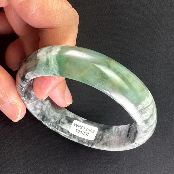 Unique Green Grey Burma Natural Jadeite Jade Bangle 61mm (Private Listing for mademoiselle6464)