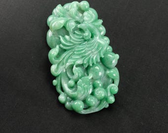 Imperial Green Phoenix Burma Natural Jadeite Jade Pendant