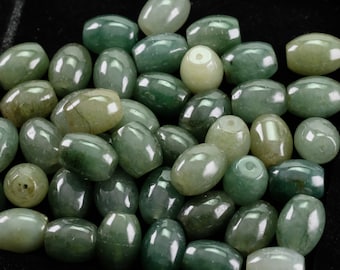 Random Pick 10 pieces 12mm Barrel Loose Beads Glossy Green Genuine Burma Jadeite Jade