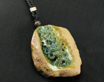 Rough Block Dragon Head Natural Jadeite Jade Pendant Necklace