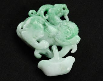 Ancient Pixiu Unicorn Imperial Green Burma Natural Jadeite Jade Pendant