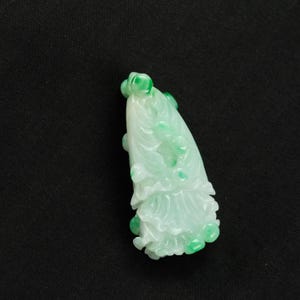 Chinese Cabbage Vibrant Green Handmade Natural Jadeite Jade Pendant - Sign of Prosperity