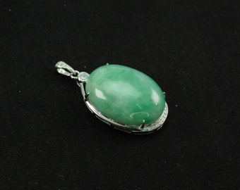 Large Cabochon Oval Natural Genuine Jadeite Jade Necklace Pendant Necklace