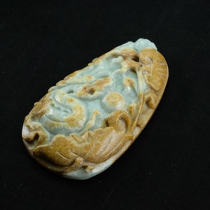 Antique Palm Size Dragon Handmade Natural Jadeite Jade Pendant