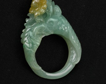 Phoenix Carving Ring Größe 9,5 Burma Natürliche Jadeit Jade