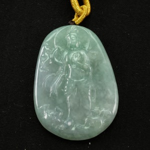 Standing Guanyin Oval Badge Burma Natural Jadeite Jade Pendant Necklace