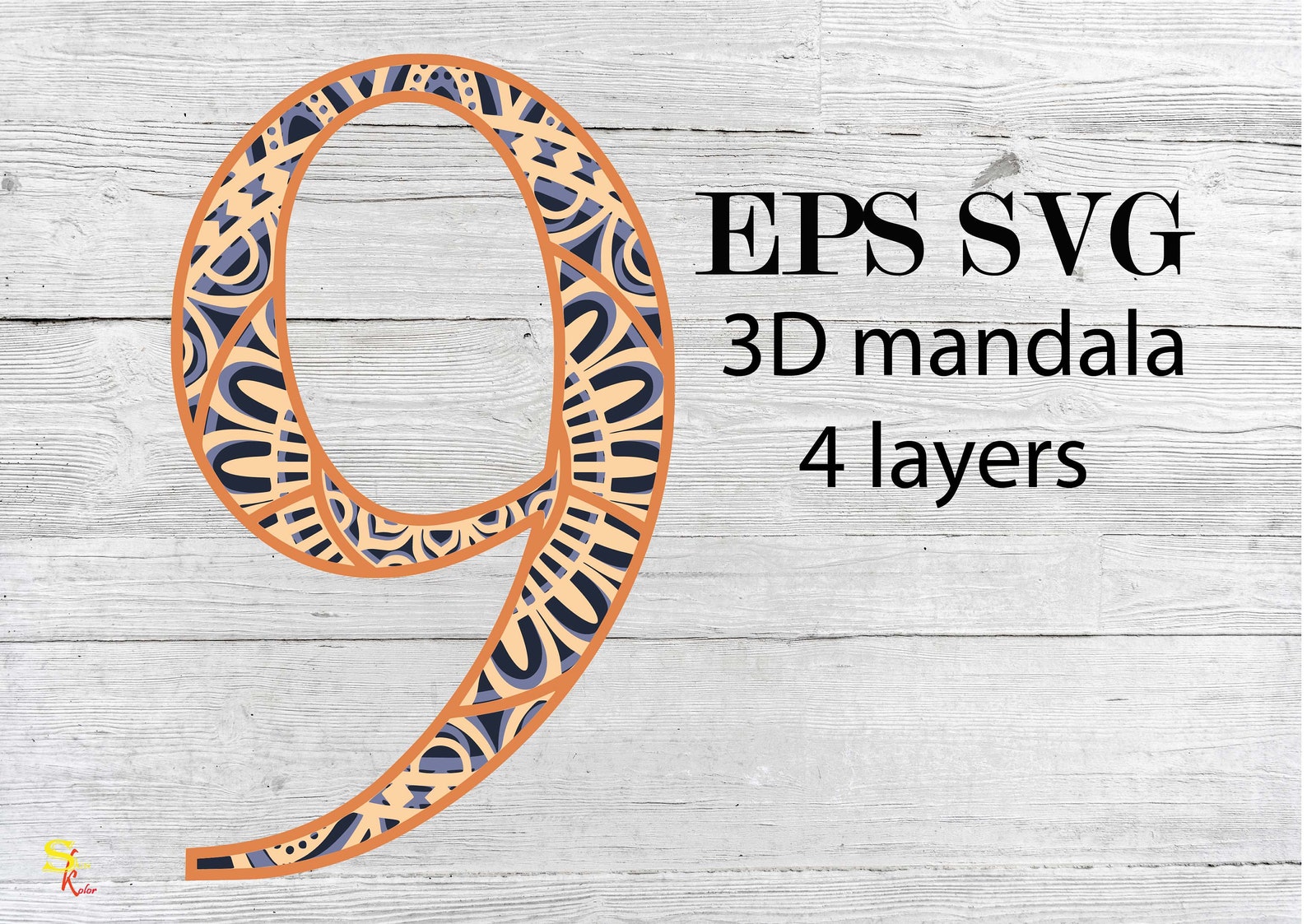 Download NUMBER 9 3 D mandala 4 layers SVG and EPS file | Etsy