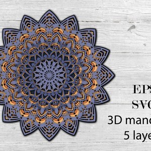 Mandala 7, descarga digital, SVG (capas separados) + archivo Eps, mandala 3D con 5 capas