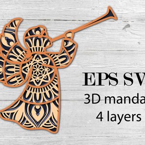 ANGEL, Frohe Weihnachten und frohes neues Jahr, 3D Mandala, 4 Schichten, SVG EPS-Dateien, digitaler Download