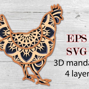 Chicken, 4 layers , SVG Eps file , Digital download , 3d mandala layered , hen
