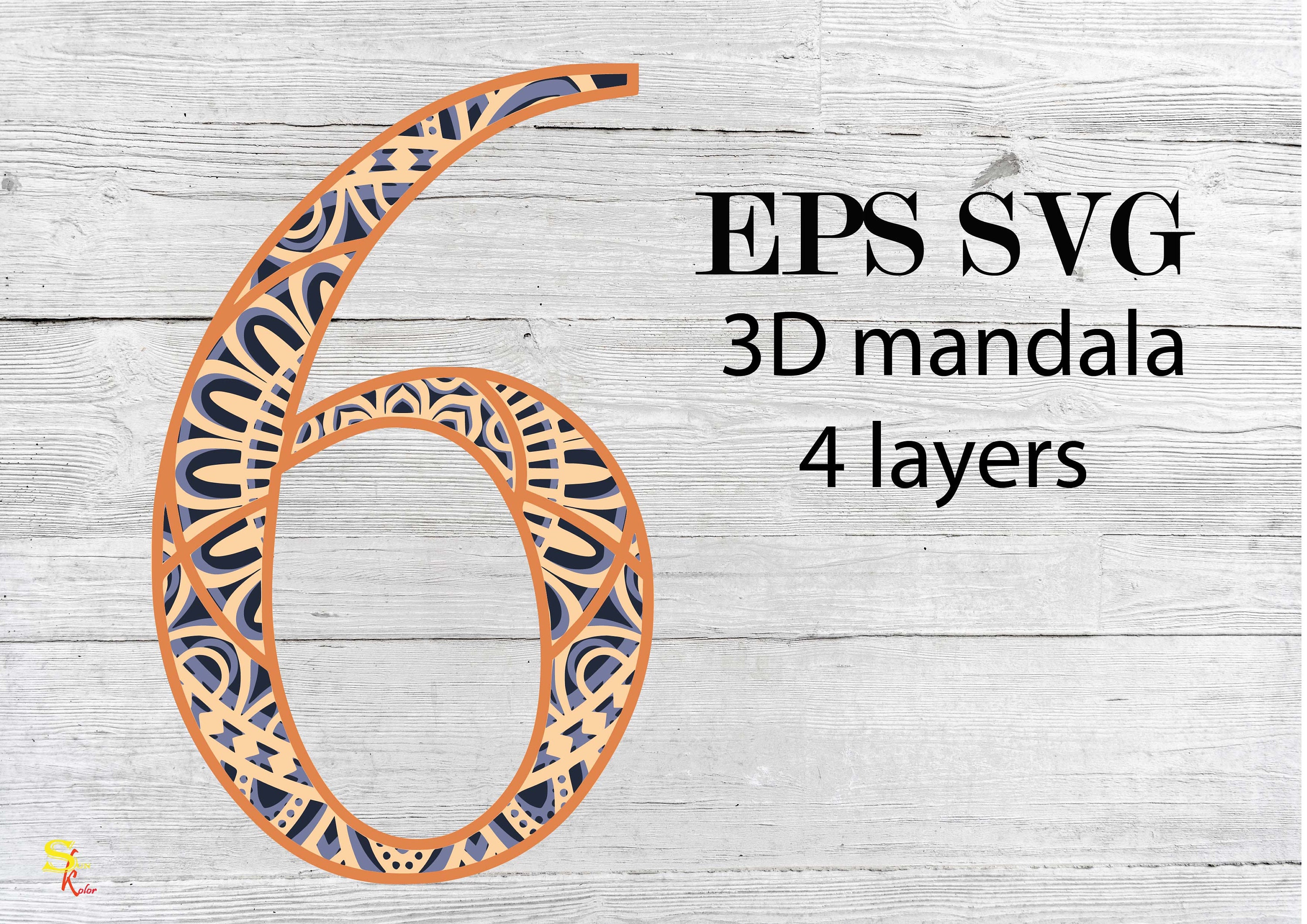 Download NUMBER 6 3 D mandala 4 layers SVG and EPS file | Etsy