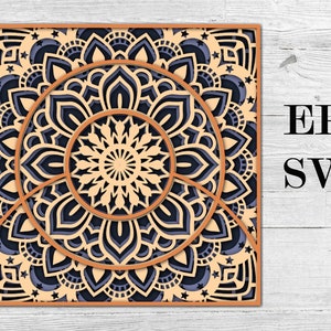 SQUARE , 3D Mandala, 4 Schichten, SVG EPS Dateien, digitaler Download