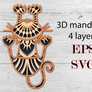Cat 5 , 3 D mandala, 4 strati, svg, eps, Download digitale