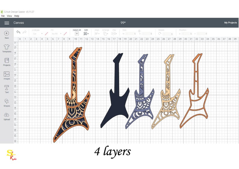 Download 3 D mandala 4 designs guitars 4 layers SVG and PNG files ...