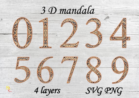 Download 3 D Mandala Numbers 0 1 2 3456789 4 Layers Etsy