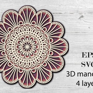 Mandala 5, descarga digital, SVG (capas separados) + archivo Eps, mandala 3D con 4 capas