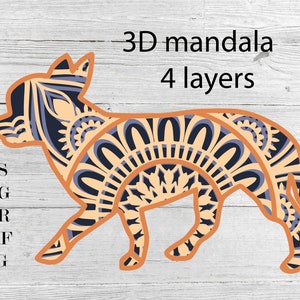 Dog 4  3 D mandala , 4 layers , svg , eps, png, cdr, dxf  , DIgital download