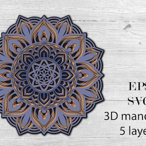 Mandala 13, descarga digital, SVG (capas separados) + archivo Eps, mandala 3D con 5 capas