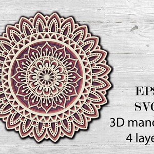 Mandala 6, descarga digital, SVG (capas separados) + archivo Eps, mandala 3D con 4 capas