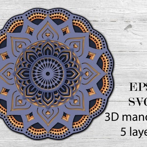 Mandala 8, descarga digital, SVG (capas separados) + archivo Eps, mandala 3D con 5 capas