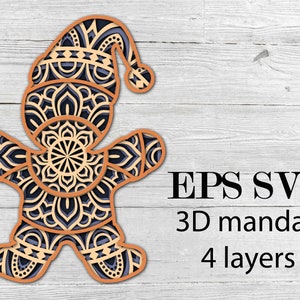 GINGERBREAD, Frohe Weihnachten und frohes neues Jahr, 3D Mandala, 4 Schichten, SVG EPS-Dateien, digitaler Download