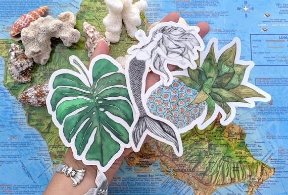 Island Girl Sticker Pack- Monstera Sticker - Mermaid Sticker - Pineapple Sticker - Beach Stickers - Tropical Stickers - Artist Stickers