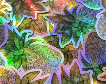 Holographic Hawaiian Pineapple Sticker - Pineapple Decal - Pineapple Laptop Sticker - Pineapple Clear Sticker - Pineapple Bumper Sticker