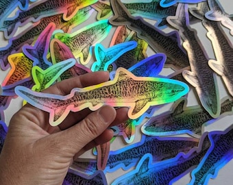Holographic Tiger Shark Sticker - Tiger Shark Decal - Tiger Shark Laptop Sticker - Tiger Shark Bumper Sticker