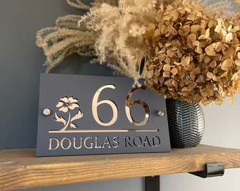 Modern Acrylic House Sign, Contemporary, Door Sign, Door Number, Address Sign - Flower