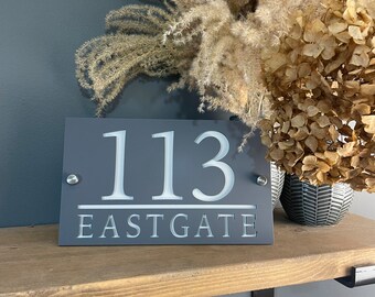 Modern Acrylic House Sign, Contemporary, Door Sign, Door Number, Address Sign - Simple Number Street Name