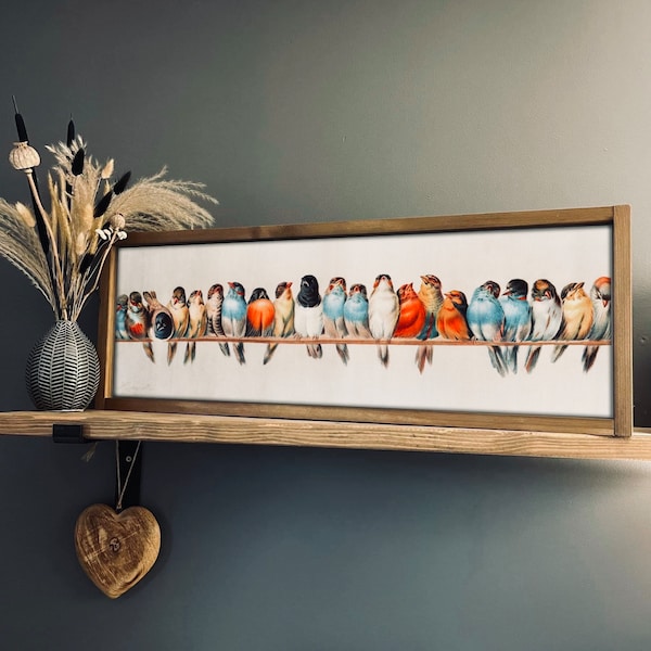 A Perch Of Birds, Wall Art, Wooden Framed Picture