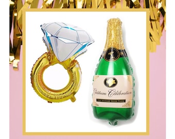 Bachelorette Party Balloon Bundle |  Engagement Ring Balloon and Champagne Balloon | Bridal Shower Balloons