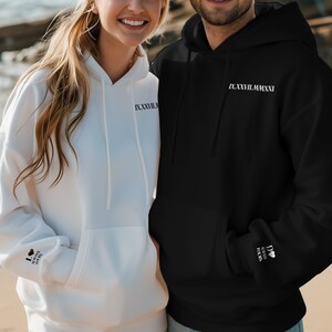Roman Numeral Hoodie | Couples Gift | Roman Numeral Sweatshirt | Matching Couples Shirts | Couples Hoodies | Date with Heart on Sleeve