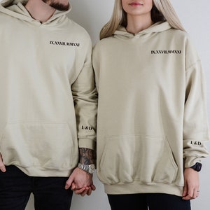 Roman Numeral Hoodie | Couples Gift | Roman Numeral Sweatshirt | Matching Couples Shirts | Couples Hoodies | Date with Heart on Sleeve
